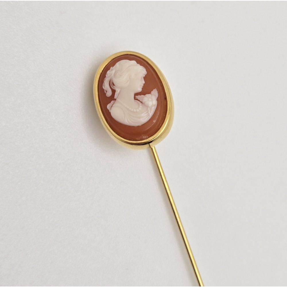 Vintage Crown Trifari Cameo Stick Pin Dainty Victorian Cottagecore Hat Lapel Pin